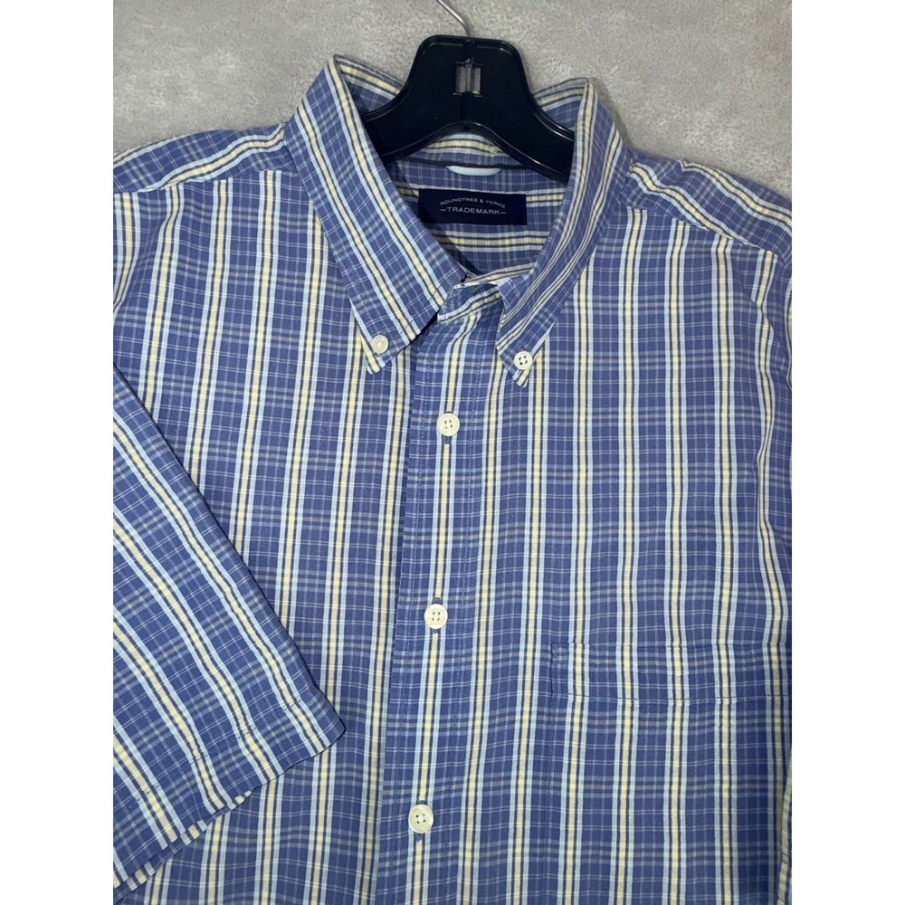Roundtree & Yorke Mens Large Blue Yellow Plaid Short Sleeve Button Down Shirt LG